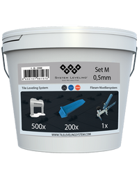 Tile Leveling System Set – Bucket with Clips 0.5mm, Wedges & Pliers