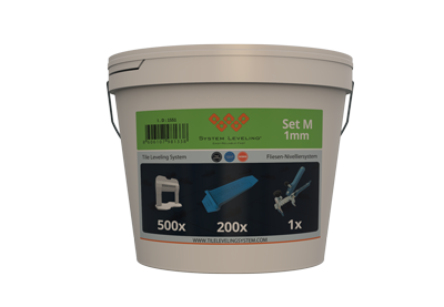 Tile Leveling System Set – Bucket with Clips 1mm, Wedges & Pliers